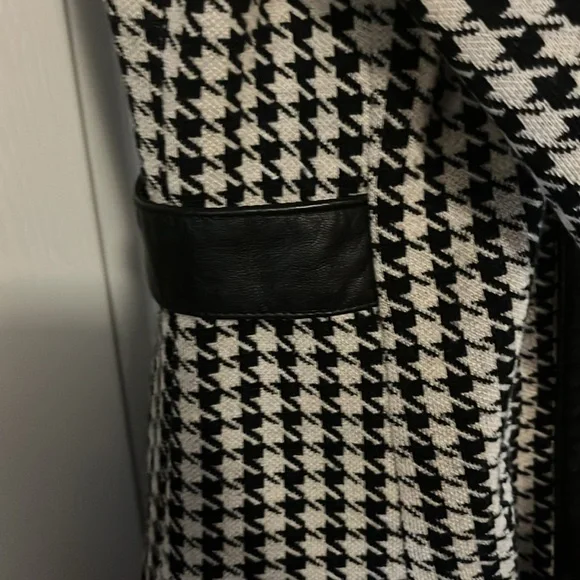 Classiques Entier Wool Leather Houndstooth Knit Blazer Fitted Cardigan Sweater